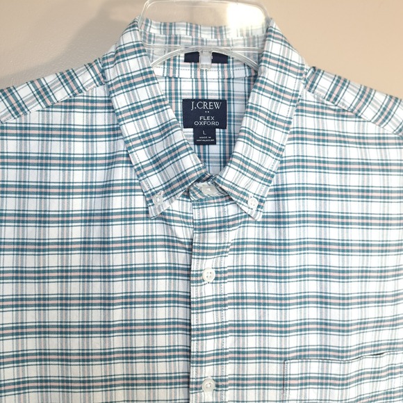 J.Crew Factory Men's Collared Button-Down Shirt‎ L Slim Green Plaid Long Sleeves - Picture 2 of 10